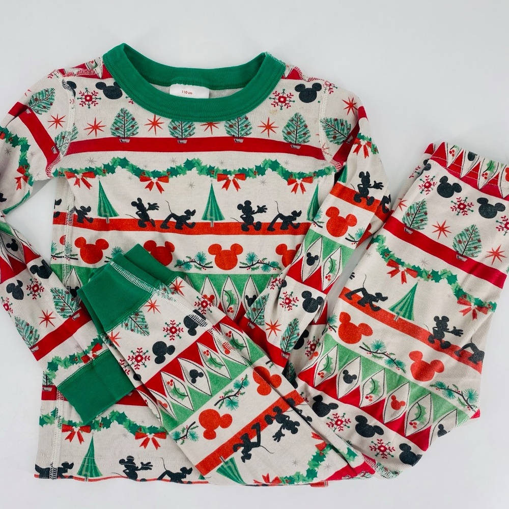 Pre-Owned Disney holiday Mickey Mouse Hanna Andersson Long John Pajamas Size 5T